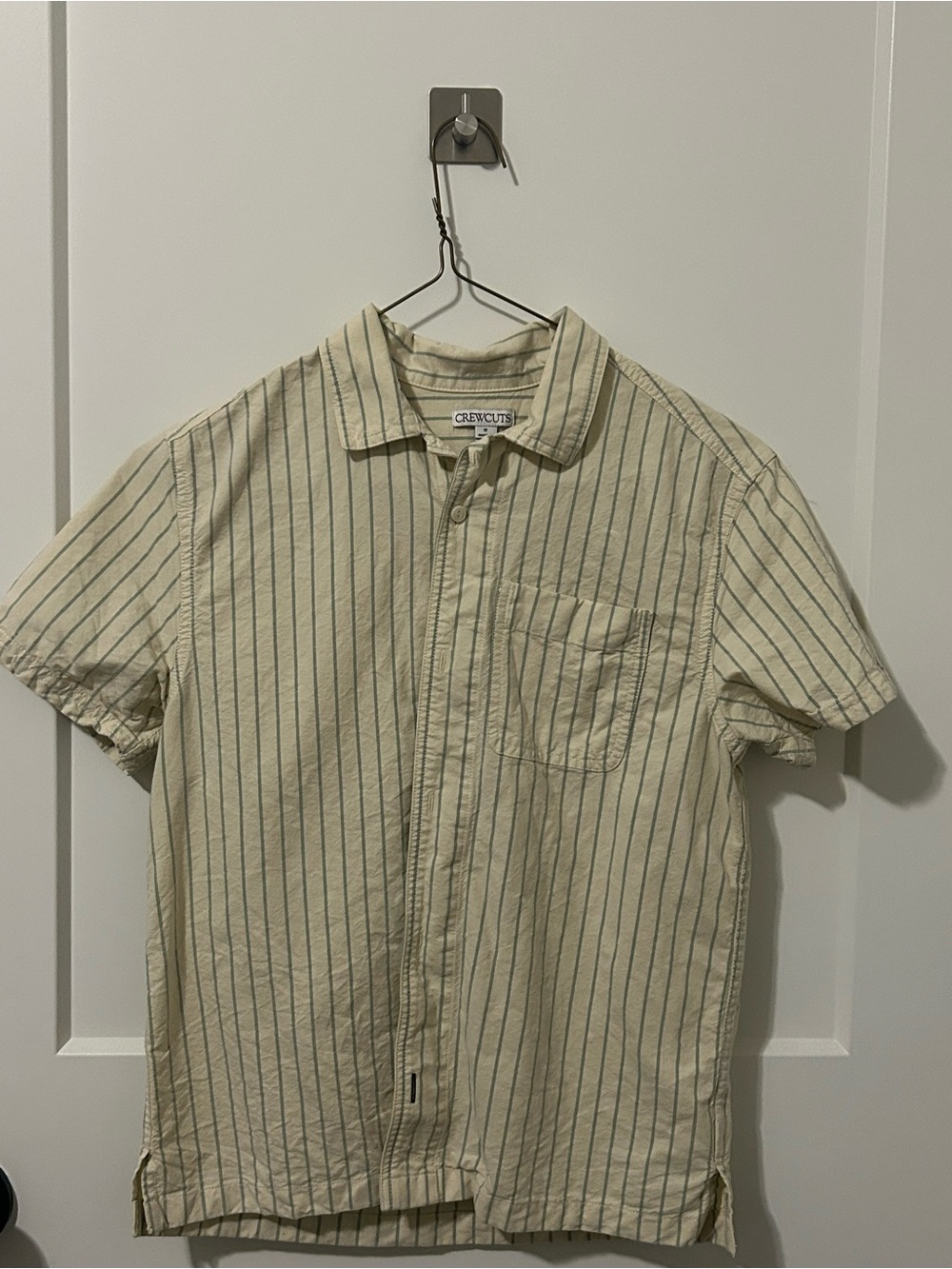 Crewcuts Cream Short-Sleeve Button-Up Shirt with Navy Pinstripes